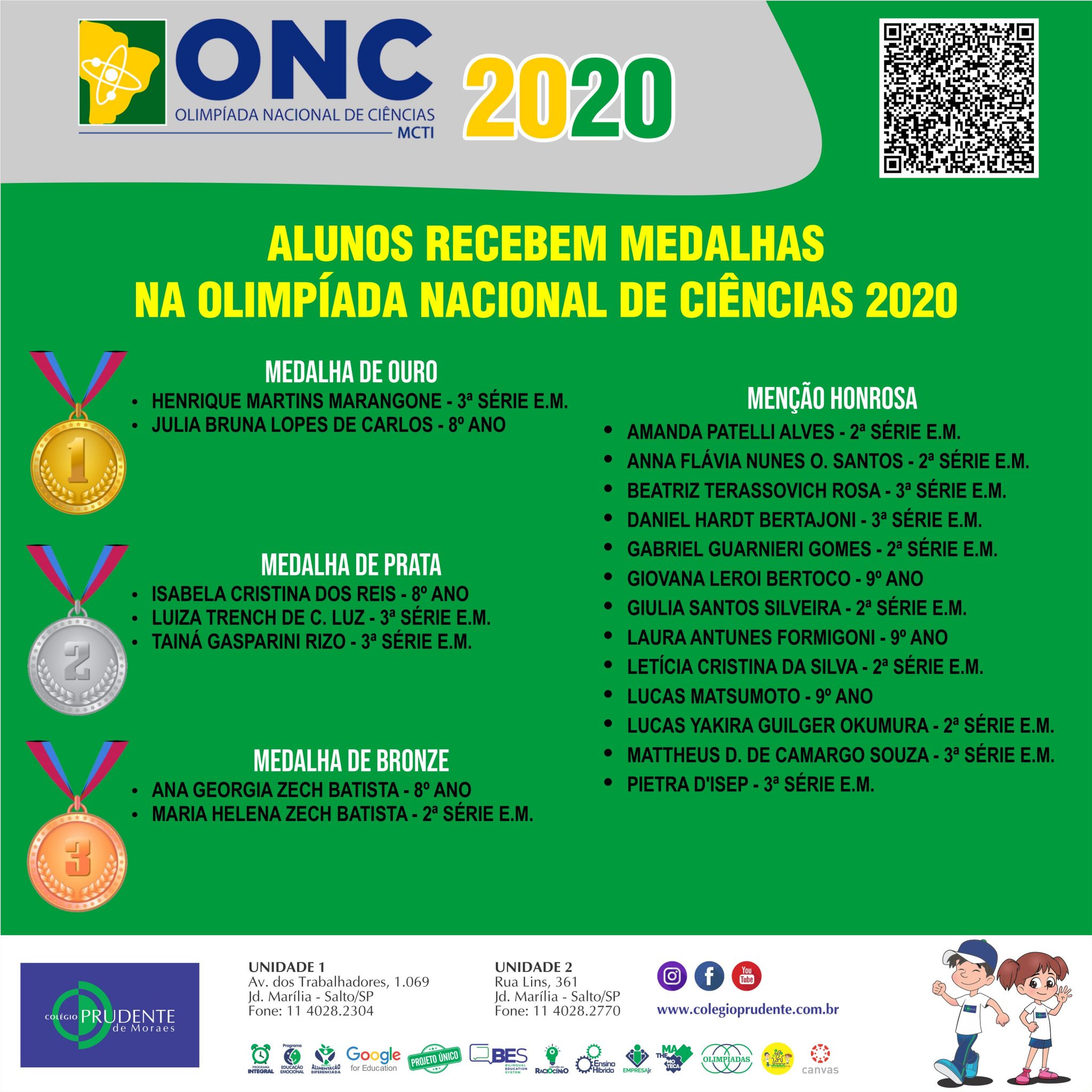 Alunos Recebem Medalhas Na ONC 2020 – Colégio Prudente De Moraes